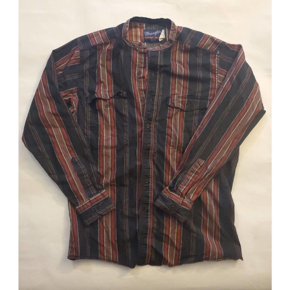 VTG Men's Sz M Wrangler Pinstripe Shirt Black Red 15.5x34 Cowboy X-Long Tails - Picture 1 of 8